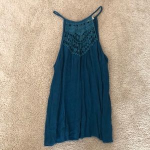 Teal Embroidered High Neck Tank